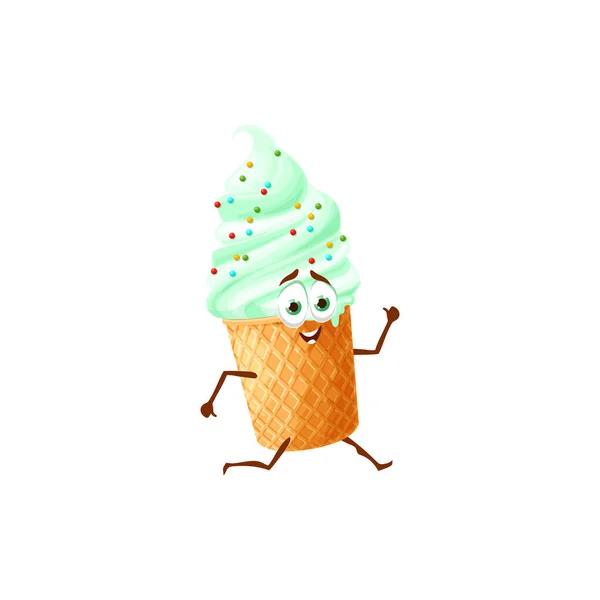 Emoticon Ijs Zomer Dessert Romige Munt Kiwi Pistache Ijs Wafel — Stockvector