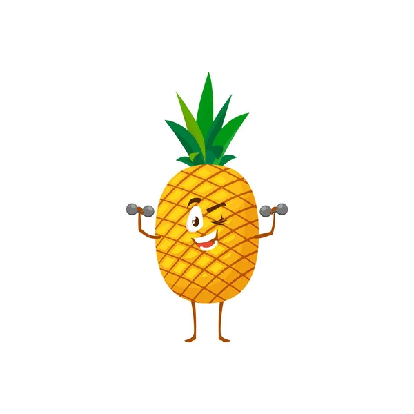 Cartoon Ananas Fruit Workout Met Halters Vector Icoon Grappige Sportman — Stockvector