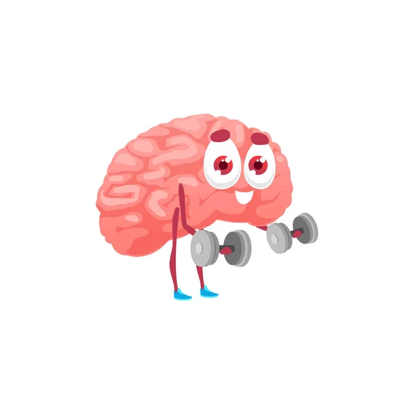 Brain Power Cartoonfigur Hanteln Heben Isoliert Gedächtnistraining Emoticon Vector Starker — Stockvektor