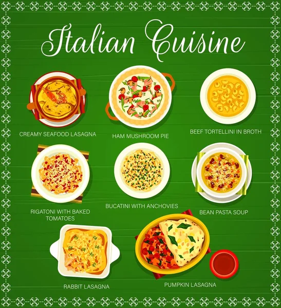 Italienische Küche Speisekarte Italienische Nudel Und Restaurantgerichte Vektor Küchenteller Italienische — Stockvektor