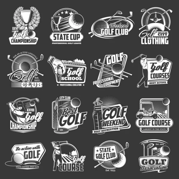 Golf Icons Sport Club Championship Cup League Team Vector Emblems — Archivo Imágenes Vectoriales
