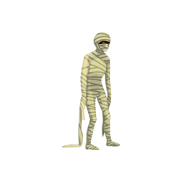 Cartoon Spooky Mummy Halloween Character Isolated Vector Bandaged Monster Eerie — Stok Vektör