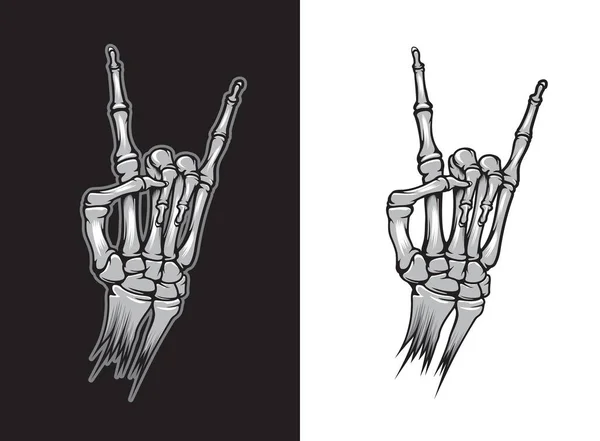 Татуировка Косточке Руки Победный Жест Скелета Векторный Знак Мира Жесткий — стоковый вектор