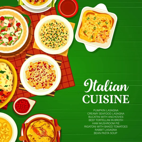 Ιταλική Κουζίνα Τροφίμων Μενού Ιταλία Εστιατόριο Ζυμαρικά Πιάτα Διάνυσμα Αφίσα — Διανυσματικό Αρχείο