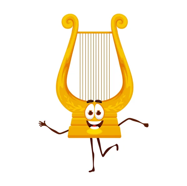 Cartoon Dancing Lira Character Isolated Vector Lyra Plucked Stringed Instrument — Vettoriale Stock
