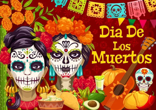 Dia Los Muertos Mexican Holiday Poster Vector Day Dead Festive — Vettoriale Stock