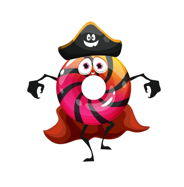 Dessin Animé Halloween Pirate Personnage Beignet Boulangerie Vectorielle Festive Pour — Image vectorielle