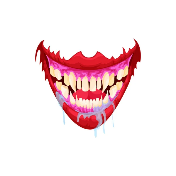 Ústa Strašidelné Zuby Sliny Rty Strašidelného Mimozemského Zvířete Izolované Kreslené — Stockový vektor