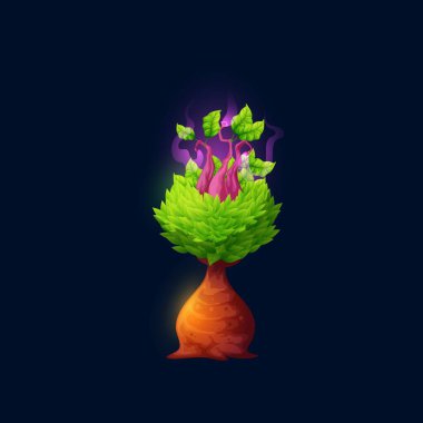 Fantastic alien magic tree, cartoon fantasy forest and plant for game. Fairytale mushroom tree with leaf, fairy alien planet isolated vector plant for mysterious world landscape