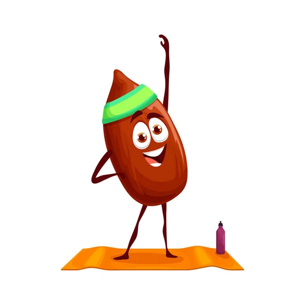 Cartoon Almond Nut Happy Character Yoga Fitness Sport Vector Funny — Stockový vektor