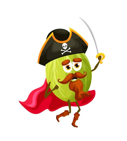 Cartoon Gooseberry Pirate Captain Saber Vector Happy Corsair Smiling Berry — Stock vektor