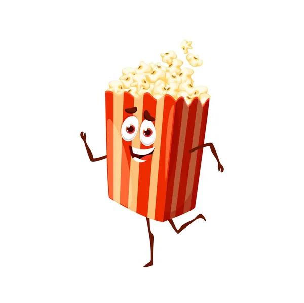 Cartoon Popcorn Box Character Funny Vector Pop Corn Bucket Cute — Stock Vector