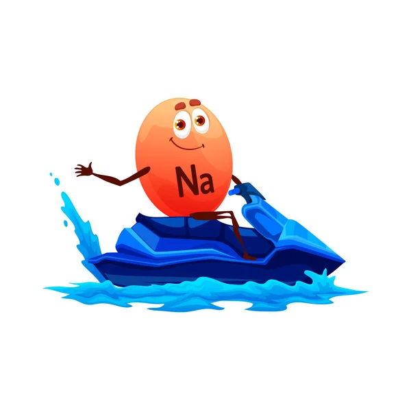 Sodium Natrium Micronutrient Character Jet Ski Cartoon Funny Vector Sportsman — Stock Vector