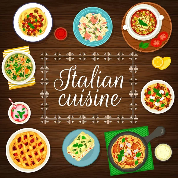 Cobertura Menu Cozinha Italiana Massas Itália Prato Tradicional Vetor Restaurante — Vetor de Stock