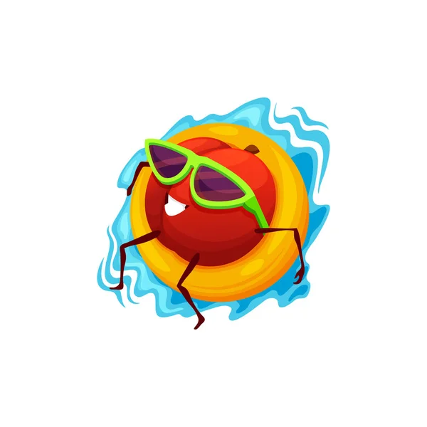 Cartoon Tropical Peach Inflatable Ring Vector Fresh Garden Fruit Character — ストックベクタ