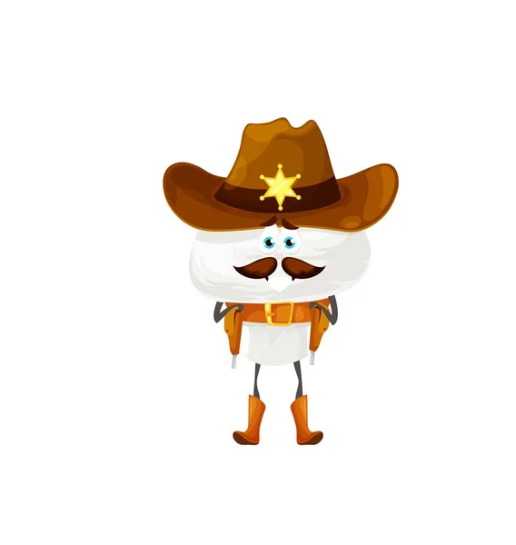 Cartoon White Champignon Sheriff Character Kids Mushroom Isolated Vector Personage — Stock vektor