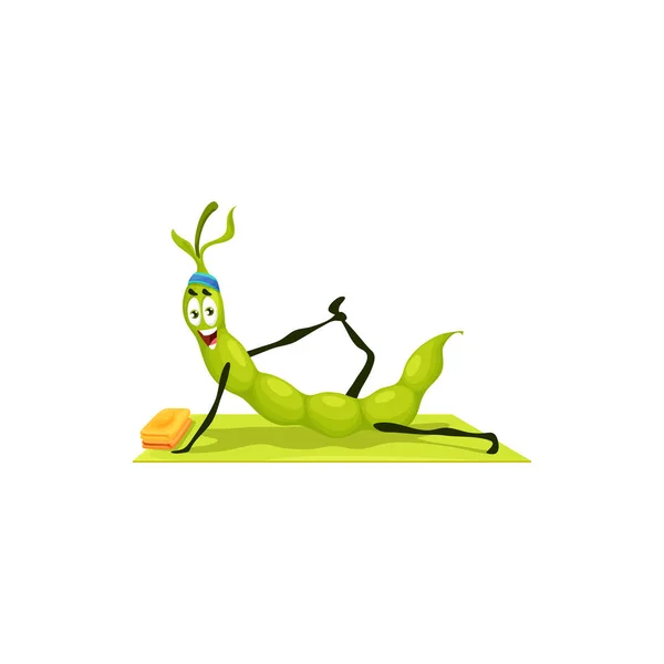 Cartoon Green Pea Funny Bean Pod Character Yoga Pilates Fitness — 스톡 벡터