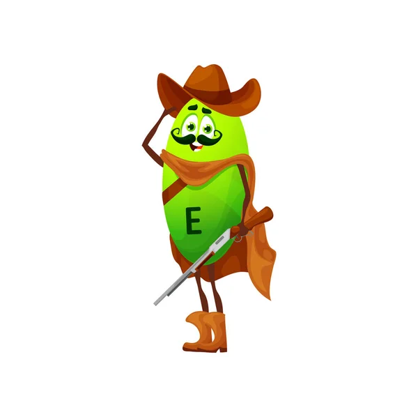Cartoon Vitamin Cowboy Ranger Character Funny Vector Western Horseman Wear — Stock Vector