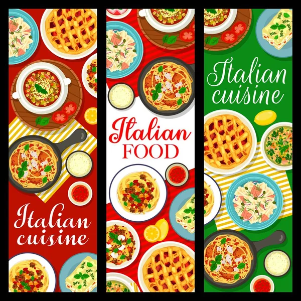Cocina Italiana Platos Comida Italia Restaurante Comidas Pasta Banderas Vectores — Vector de stock