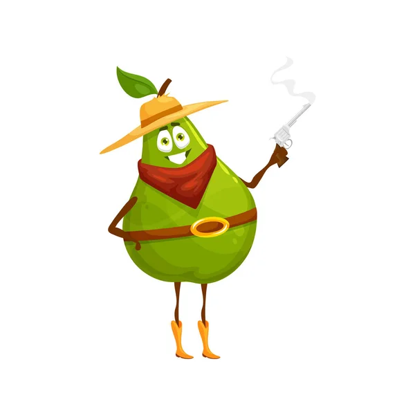 Cartoon Pear Cowboy Personage Character Funny Vector Fruit Ranger Steaming — Stockvektor