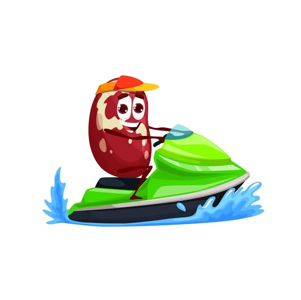 Cartoon Bean Character Jet Ski Water Scooter Vector Kids Personage — Stockový vektor