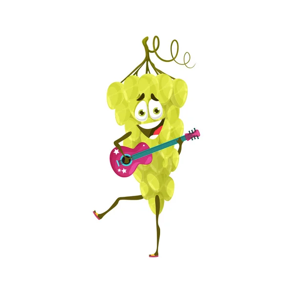 Cartoon Cheerful Grape Musician Character Guitar Funny Happy Smiling Fruit — Stockový vektor