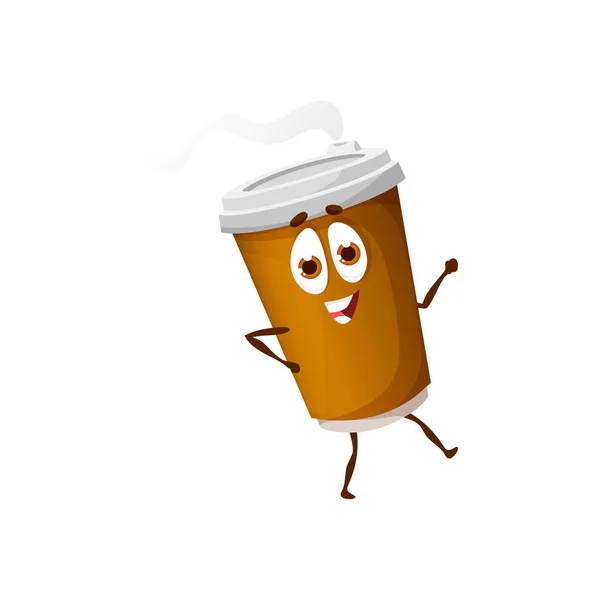 Cartoon Coffee Paper Cup Character Dancing Isolated Vector Personage Funny — Archivo Imágenes Vectoriales