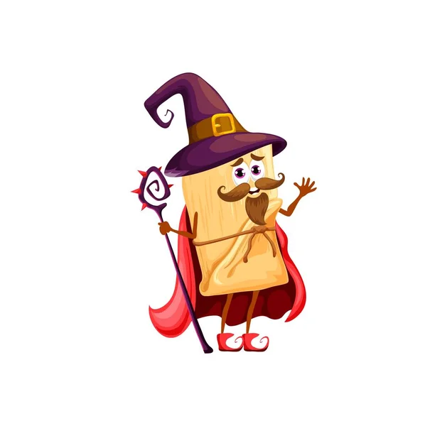 Cartoon Tamales Wizard Character Mexican Food Meal Funny Character Sorcerer — Vettoriale Stock