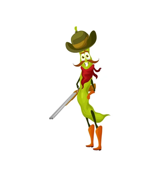 Cartoon Beans Cowboy Ranger Gun Wild West Vegetable Character Funny — 图库矢量图片