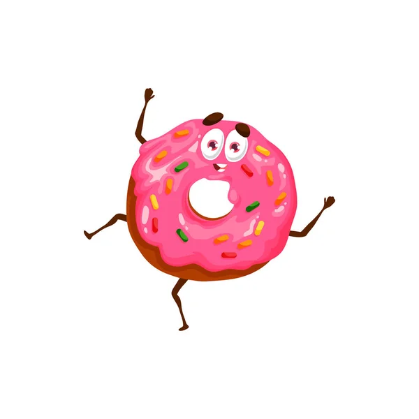 Pink Glazed Donut Dessert Character Happy Sweet Food Vector Kids — 스톡 벡터