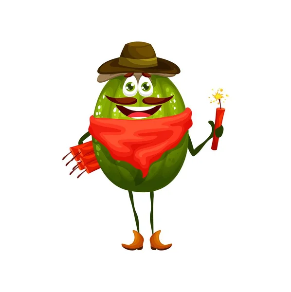 Cartoon Feijoa Bandit Character Dynamite Vector Kids Fruit Personage Western — Stock Vector
