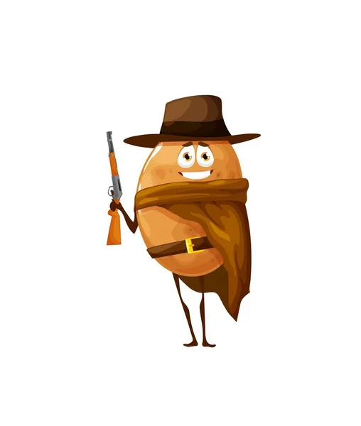 Cartoon Potato Robber Bandit Character Funny Vector Vegetable Cowboy Ranger — Stock vektor