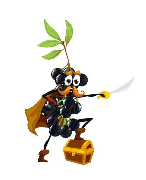 Black Bird Cherry Pirate Saber Treasure Cartoon Vector Berry Captain — Stockvector