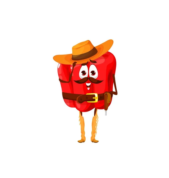 Cartoon Bell Pepper Cowboy Character Personage Funny Vector Vegetable Ranger — Image vectorielle