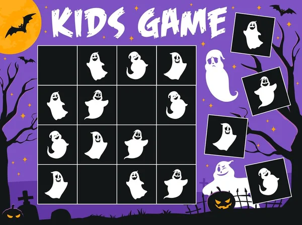 Sudoku Game Worksheet Halloween Ghosts Cemetery Vector Kids Puzzle Sudoku — ストックベクタ