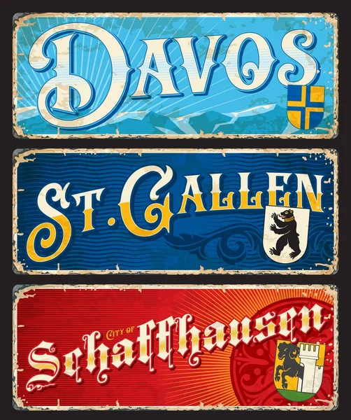 Davos Gallen Schaffhausen Schweizer Städtereiseaufkleber Und Schilder Vektor Gepäckanhänger Schweiz — Stockvektor