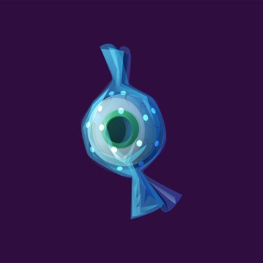 Zombi gözü karamel şekerlemeleri izole edilmiş Cadılar Bayramı şakası ya da tatlısını paketliyor. Vektör emici, paket lolipop korkunç tatil şekerlemesi. Korkunç gözlü sert meyve şekerleri, şekerli yiyecekler.