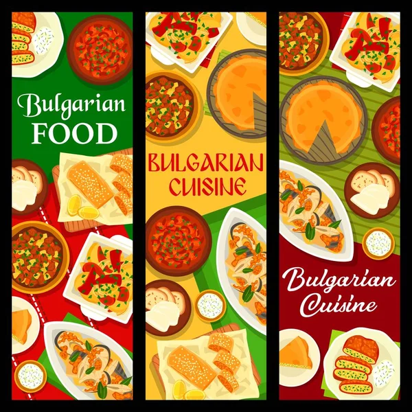 Bulgarian Cuisine Food Banners Dishes Meals Vector Restaurant Cafe Menu — Stok Vektör