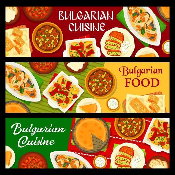 Bulgarian Food Cuisine Restaurant Dishes Meals Vector Banners Bulgarian Cafe — Vettoriale Stock