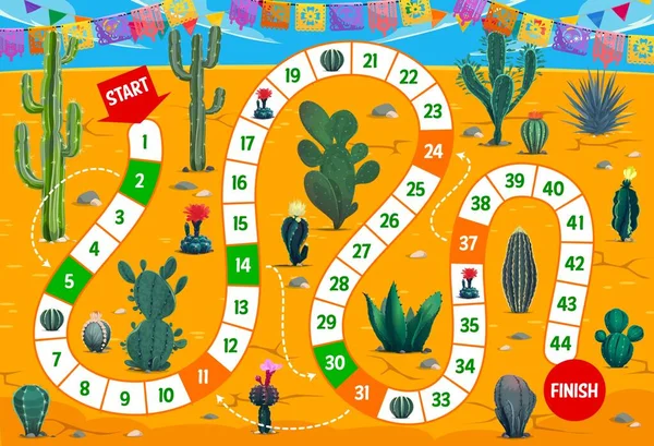 Kids Step Board Game Mexican Desert Cactuses Vector Roll Move — ストックベクタ