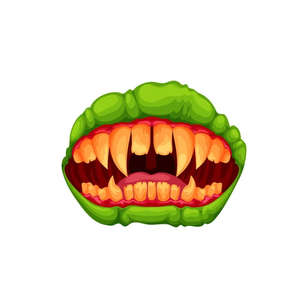 Monster Mouth Creepy Zombie Alien Jaws Sharp Teeth Isolated Cartoon — Vettoriale Stock