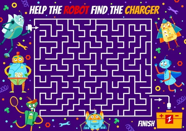 Labyrinth Maze Worksheet Help Robot Find Charger Vector Puzzle Game — Stock vektor