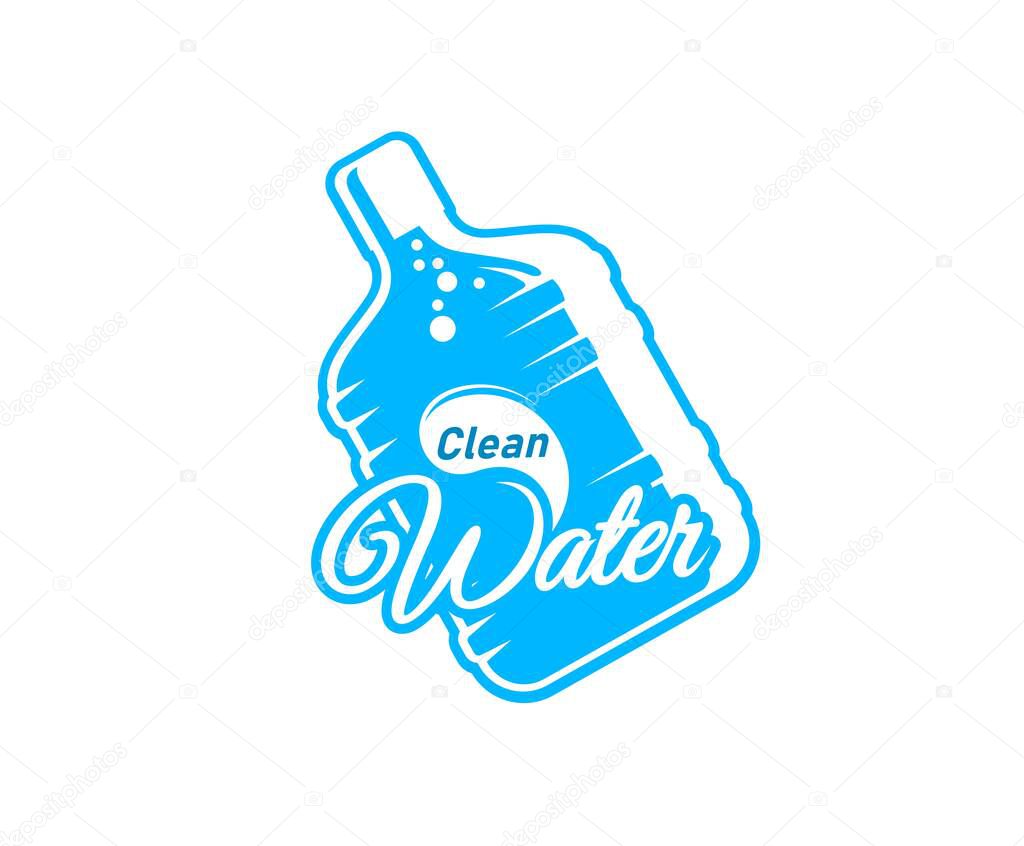 Water delivery icon, bottle and bubbles of clean water in blue gallon, isolated vector. Water delivery company emblem, pure aqua or drinking water distribution service symbol for home and office