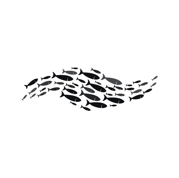 Silhouette Group Sea Fishes Isolated Shoal Fish School Icon Vector — Image vectorielle