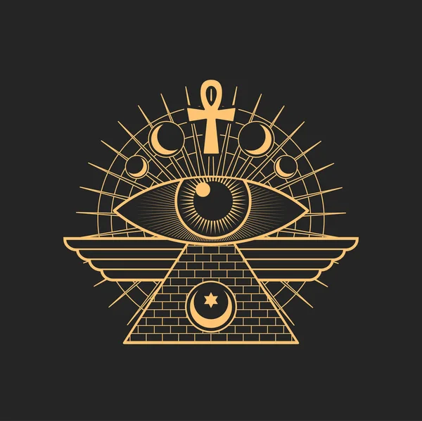 Egypt Pyramid Eye Occult Sign Egypt Cross Moon Isolated Mason — Stok Vektör