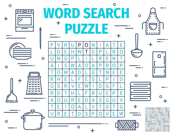 Household Chores Appliances Kitchenware Word Search Puzzle Game Vector Worksheet — Image vectorielle