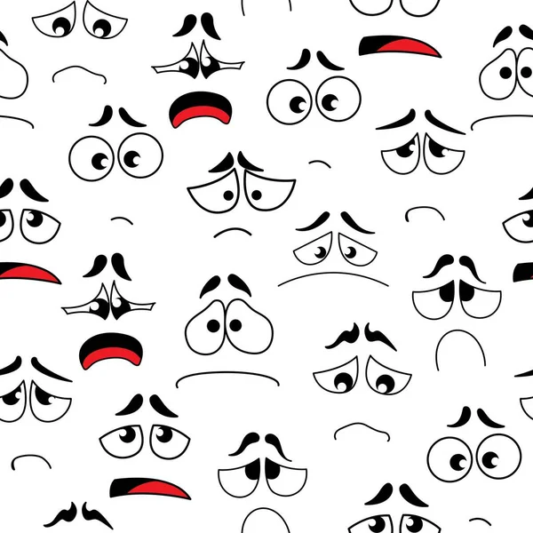 Cartoon Sad Unhappy Anxious Faces Seamless Pattern Vector Background Plaintive — 图库矢量图片