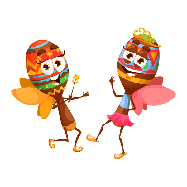 Cartoon Maracas Fairy Characters Isolated Vector Mexican Musical Instruments Personages — 스톡 벡터