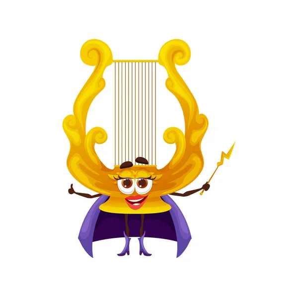 Cartoon Musical Lire Fairy Character Funny Vector Harp Instrument Personage — 스톡 벡터