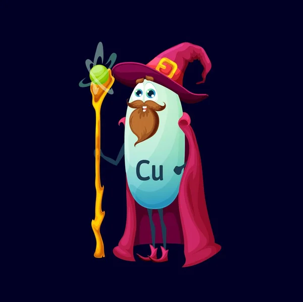 Cartoon Cuprum Copper Micronutrient Mage Character Isolated Bearded Vector Wizard — Stock vektor
